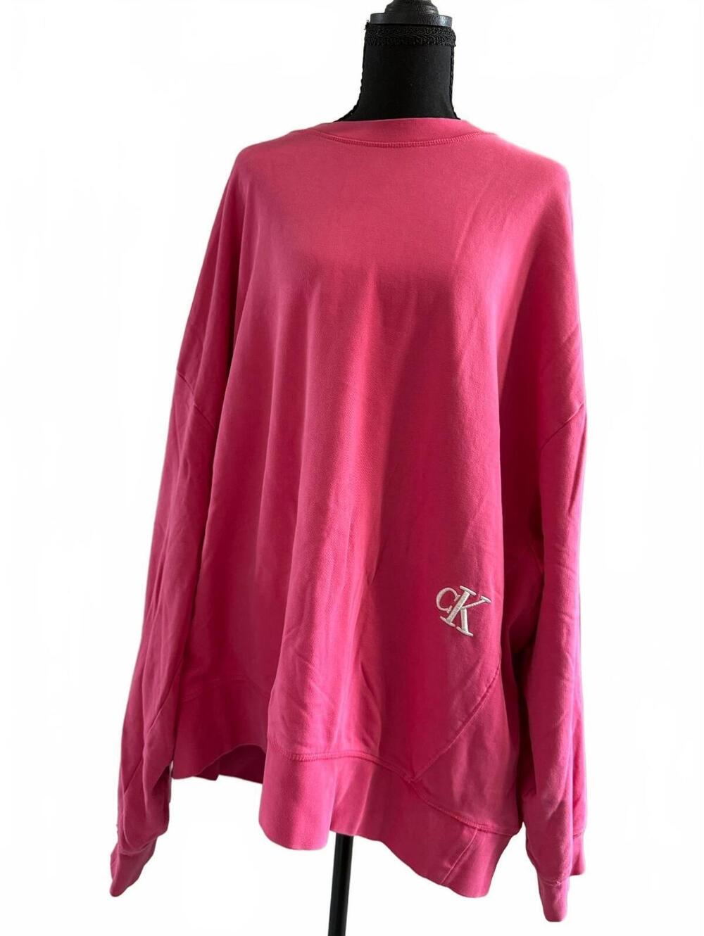 Calvin Klein Women’s Pink Oversized Crewneck Sweatshirt XXL Embroidered Logo